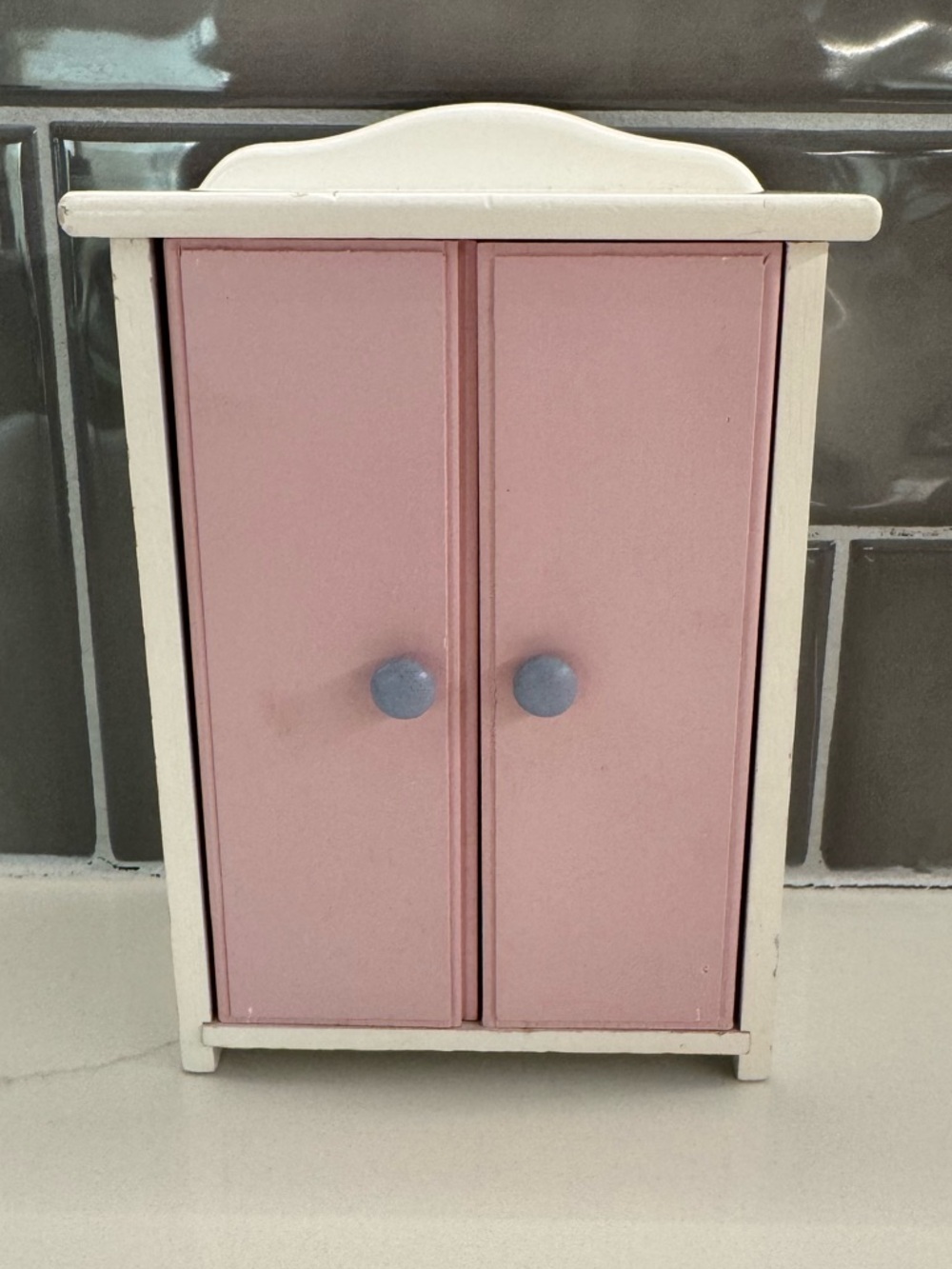 Pink and White Wooden Dollhouse Wardrobe Closet